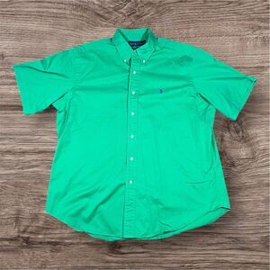Vtg 90s Ralph Lauren Green Short Sleeve Collared Button Down Shirt Men’s XL
